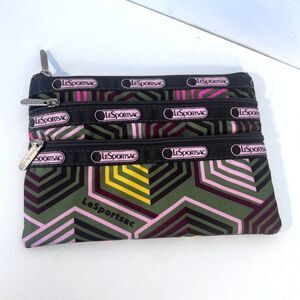 Le Sport Sac NEW Cosmetic Pouch 3 Zippered Pockets Abstract Slim